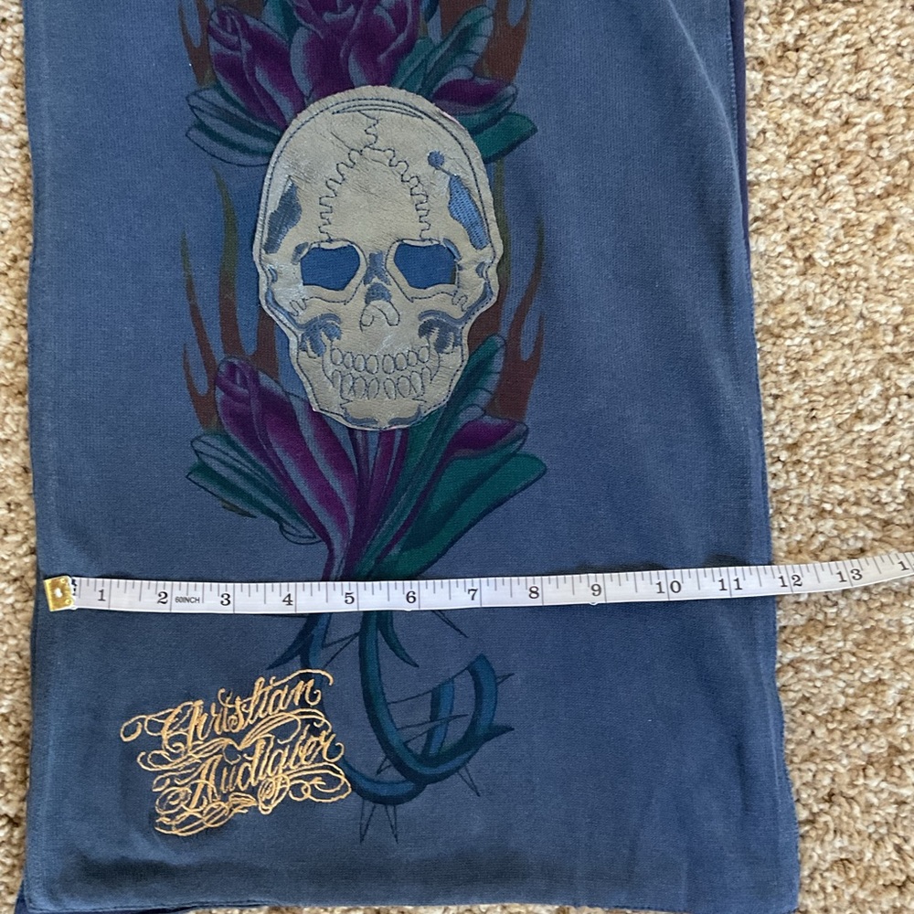 Christian Audigier Ed Hardy Navy Blue Skull Floral Embroidered Cotton Wrap - Picture 9 of 9
